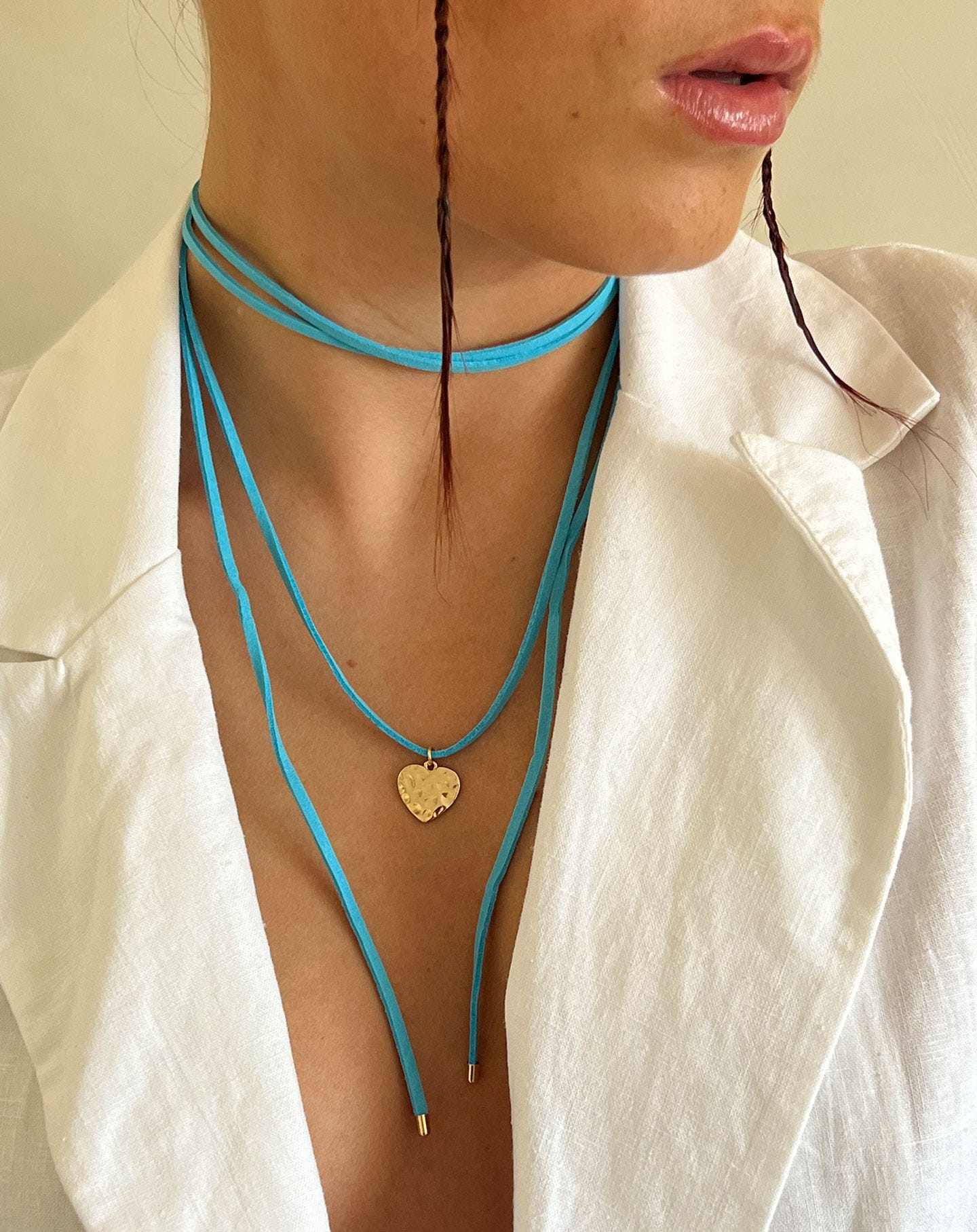 HAMMERED HEART CHOKER CORD BLAUW - Image 3