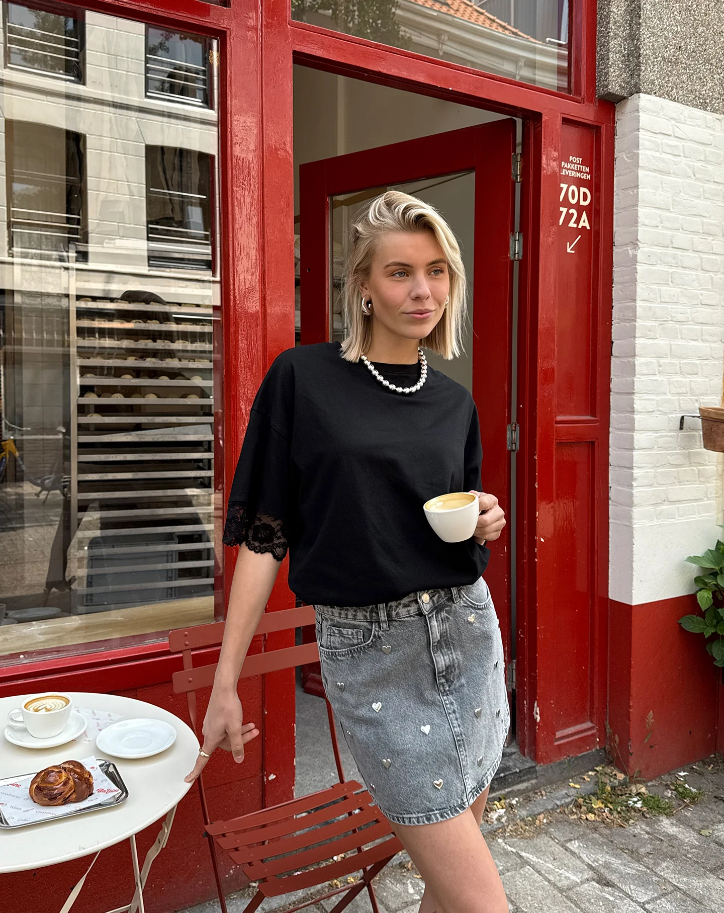 LACE SLEEVE OVERSIZED TEE ZWART - Image 5