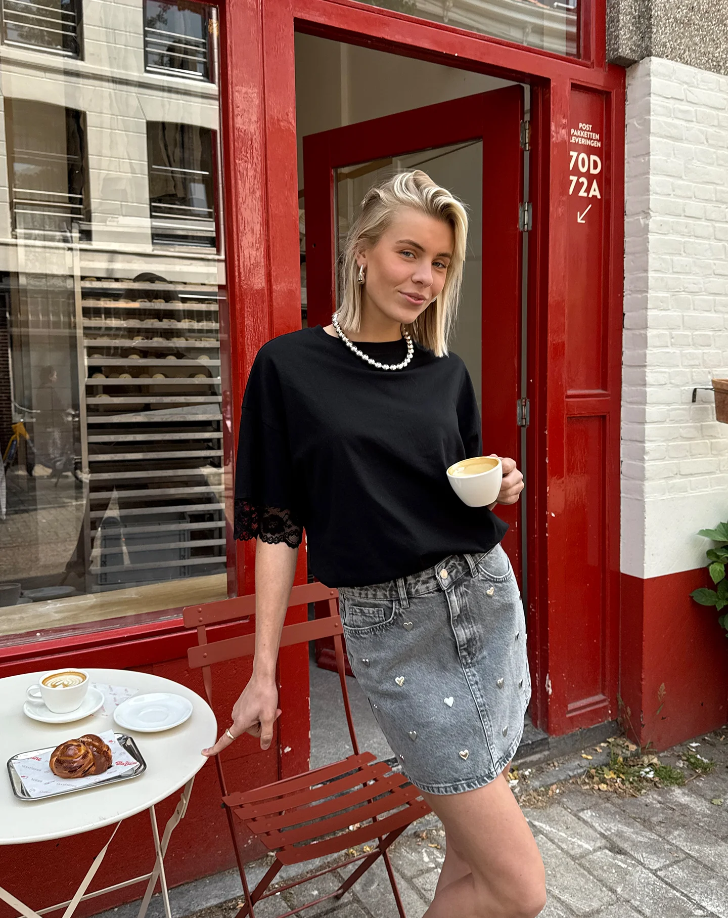 LACE SLEEVE OVERSIZED TEE ZWART - Image 6