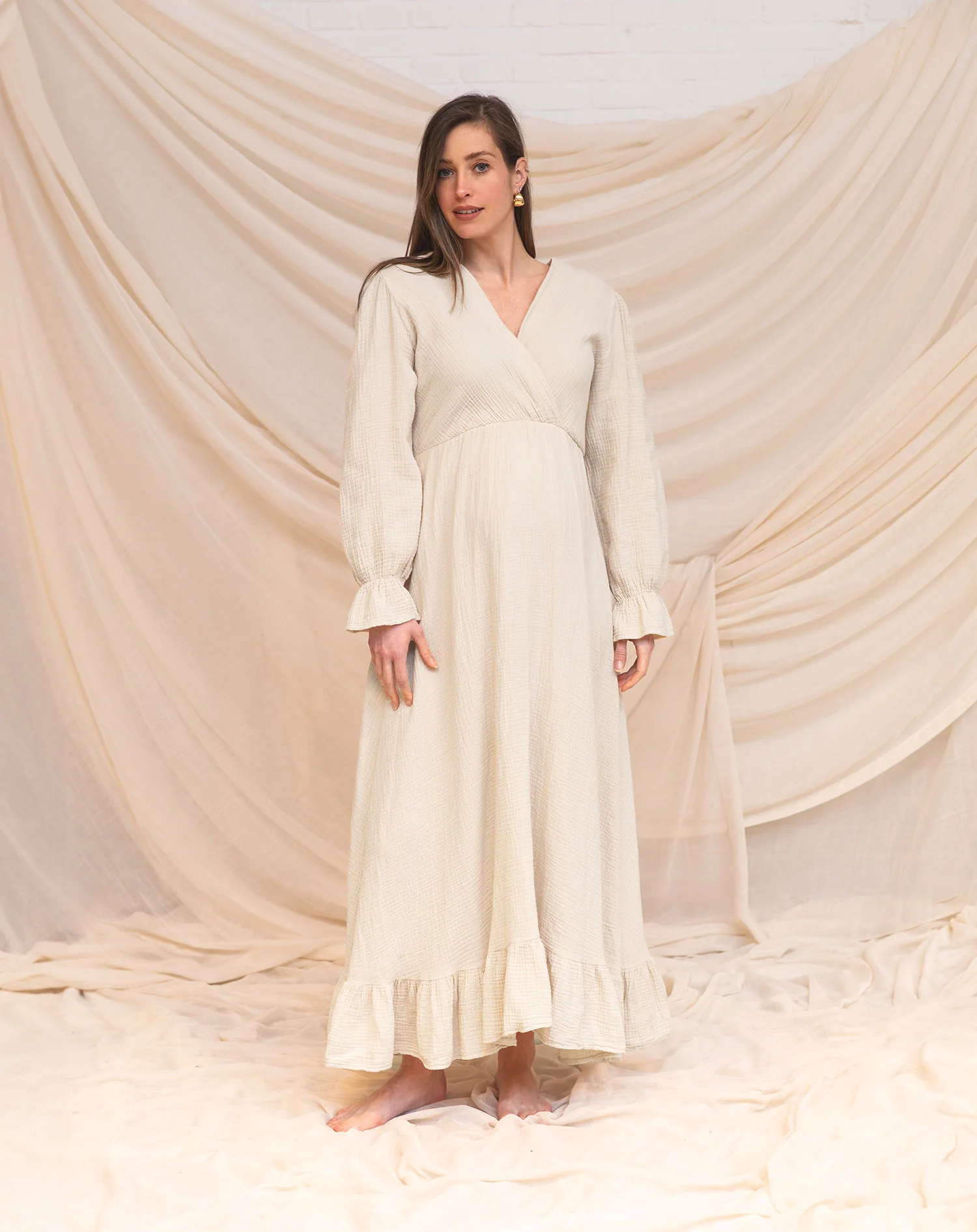 MOUSSELINE MAXI RUFFLE DRESS ZAND - Image 3