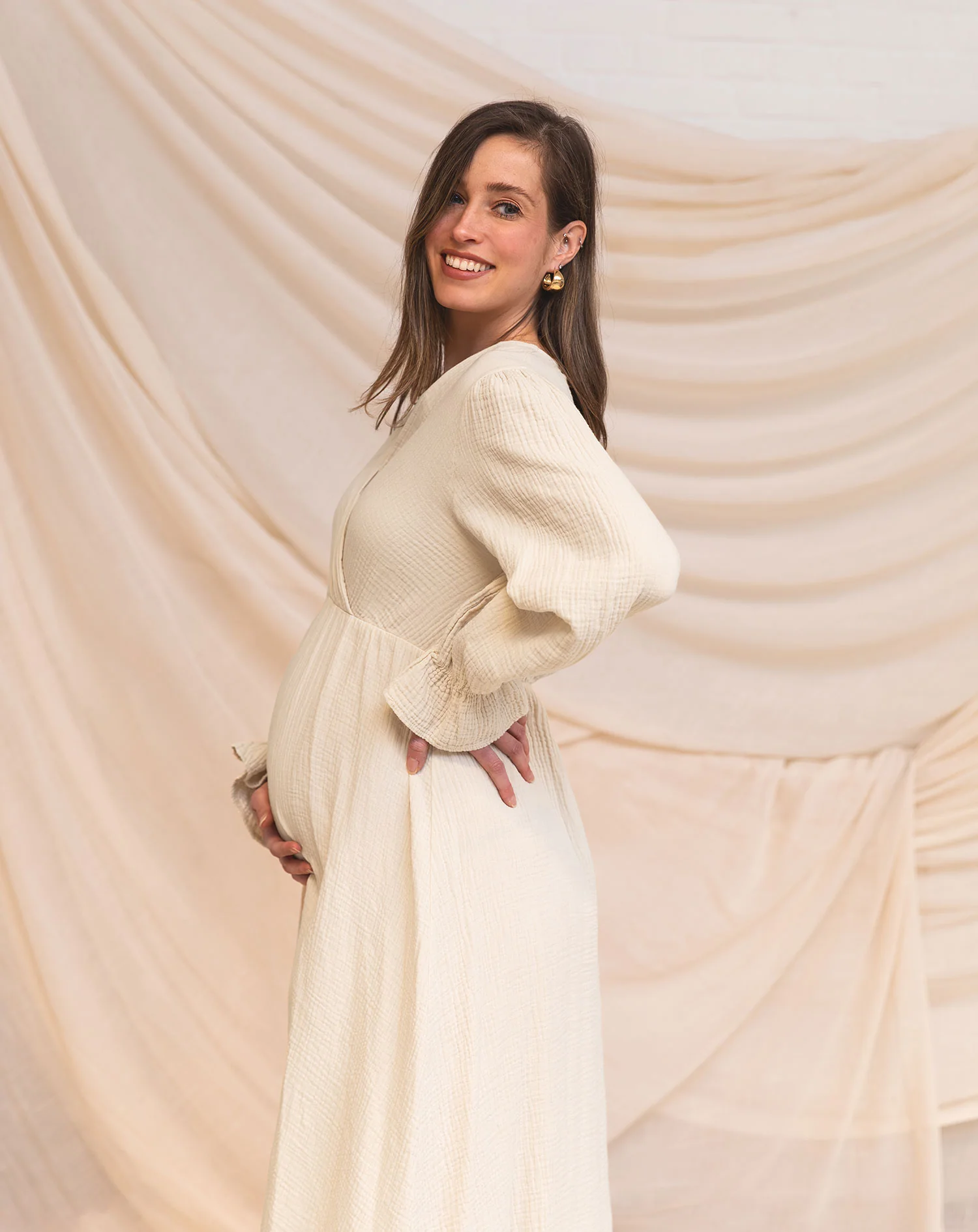 MOUSSELINE MAXI RUFFLE DRESS ZAND - Image 5